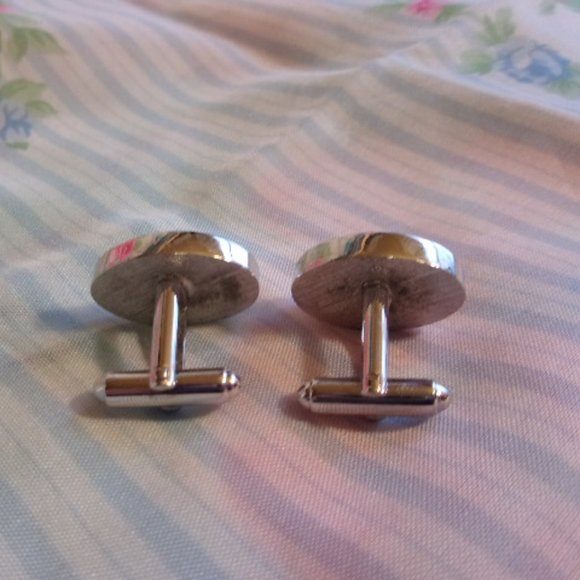 Vintage Shields Silver Tone Blue Stone Cuff Links - Picture 2 of 5